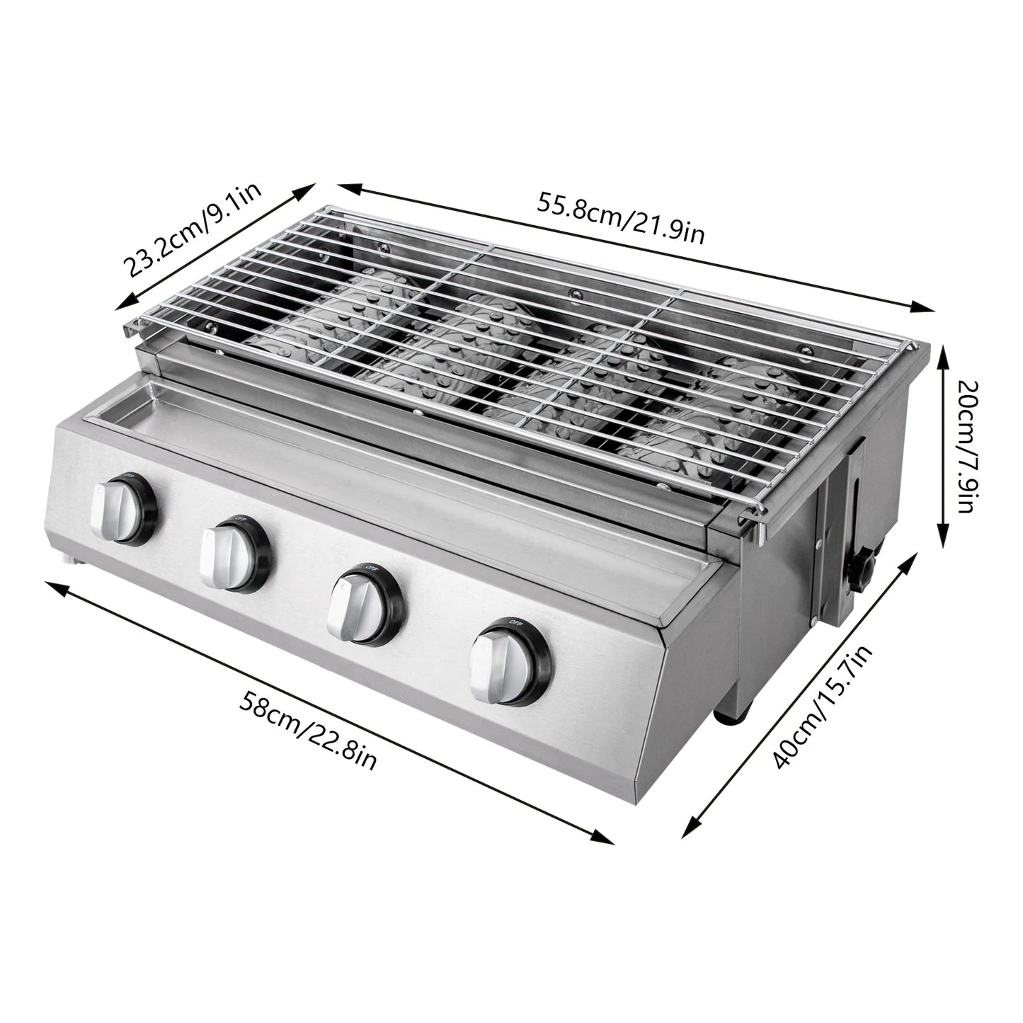 4-Burner Stainless Steel Portable Tabletop Propane/LPG