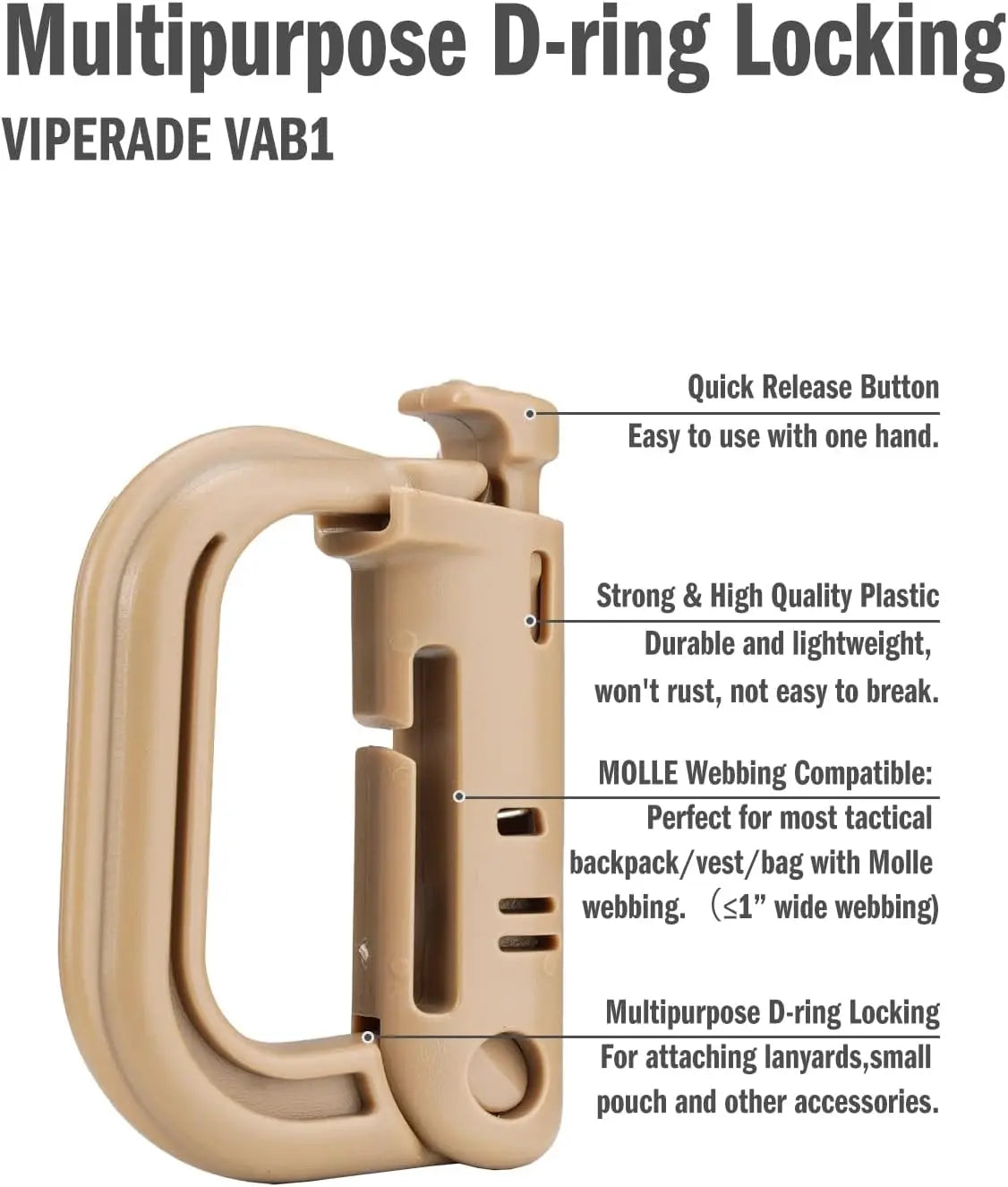 Tactical D-Ring Grimlock Carabiner  Fast Latch System