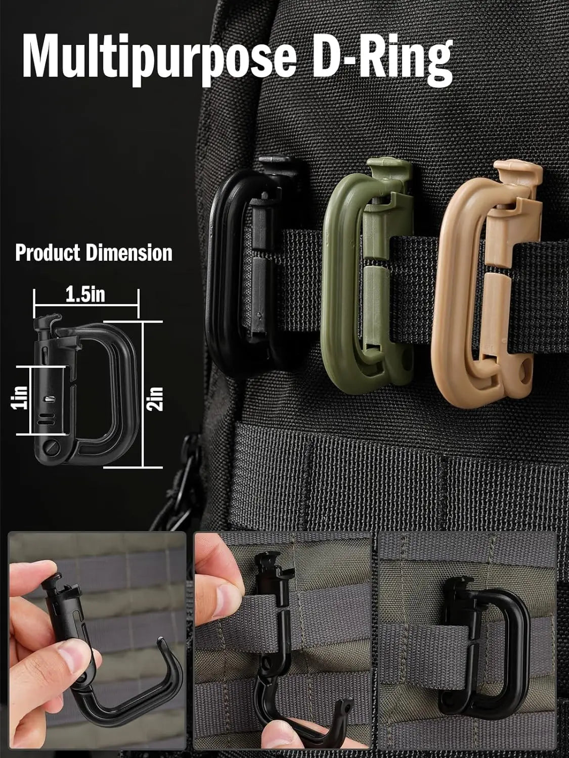 Tactical D-Ring Grimlock Carabiner  Fast Latch System