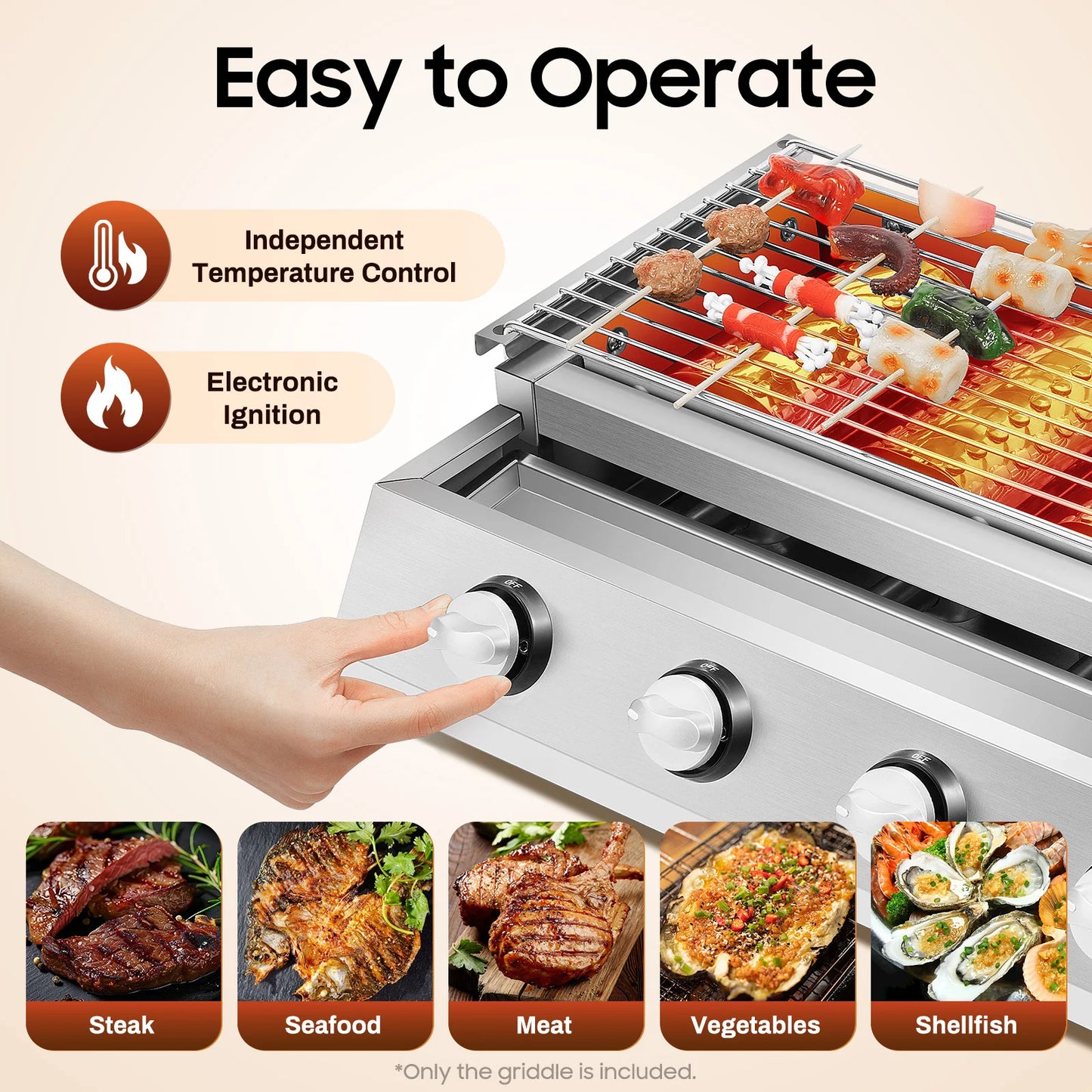 4 Burners Propane Grill Stainless Steel Smokeless Portable