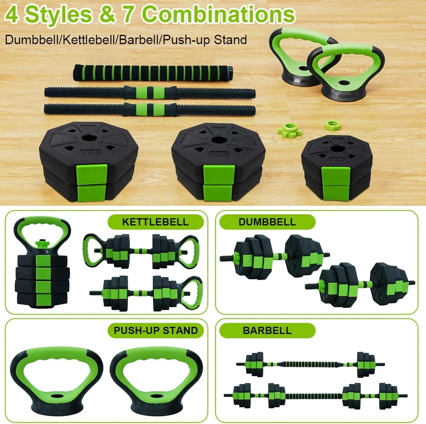 66lbs/88lbs Weight 4 in 1 Adjustable Kettle bell Set  Dumbbell Set