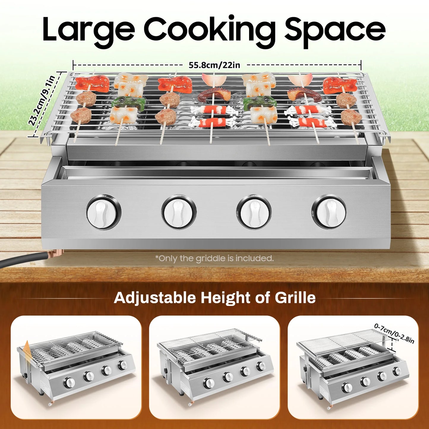 4 Burners Propane Grill Stainless Steel Smokeless Portable