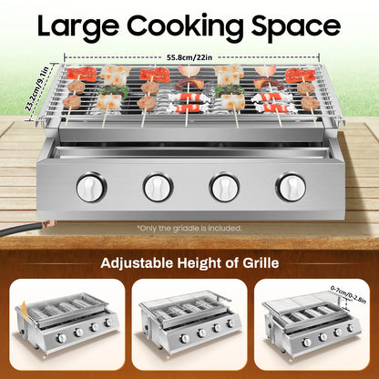 4 Burners Propane Grill Stainless Steel Smokeless Portable