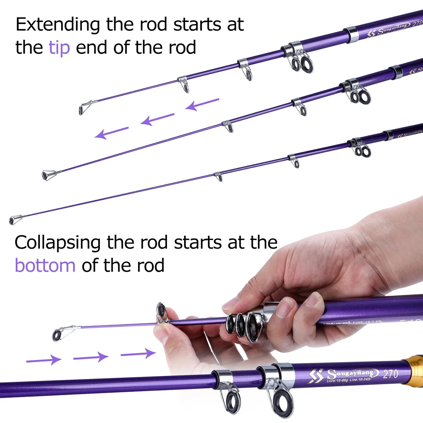 Sougayilang 4 Colors Telescopic Fishing Rod 1.8m-3.3m