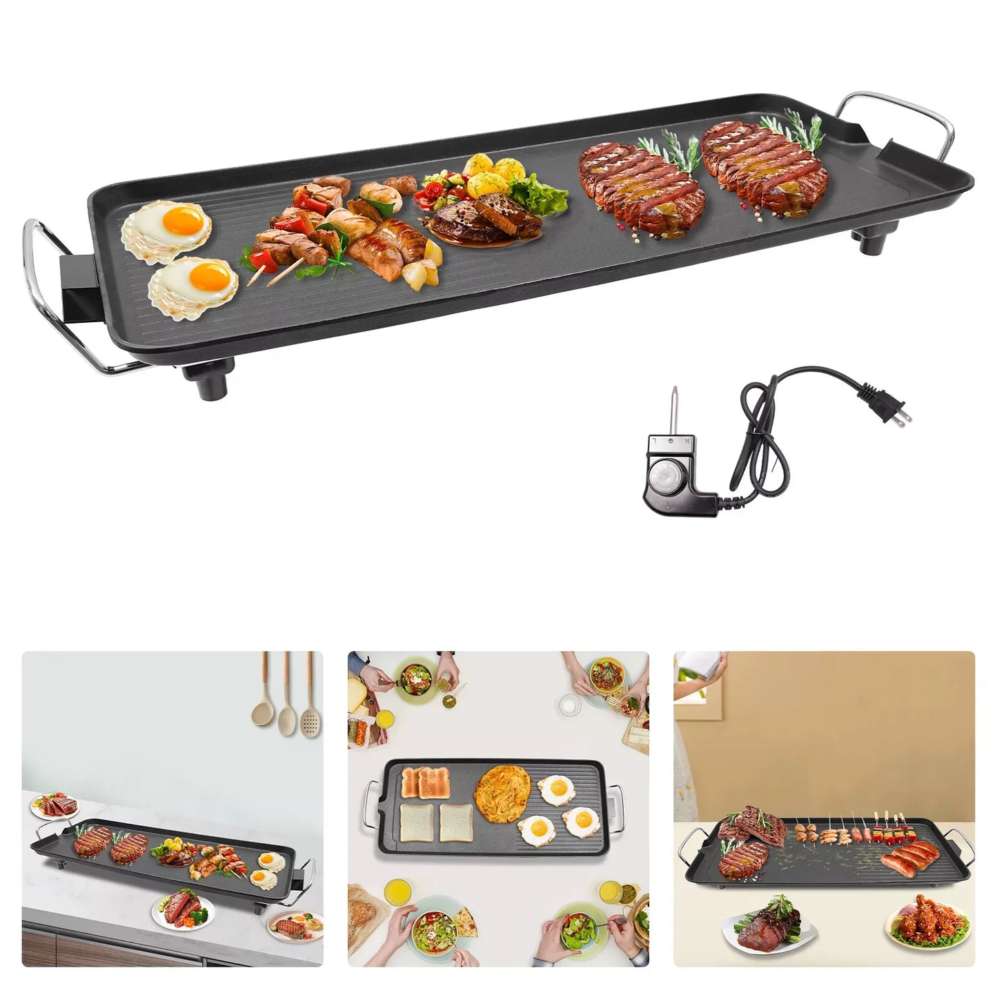 Smokeless Outdoor Electric BBQ Tabletop Grill 1500W