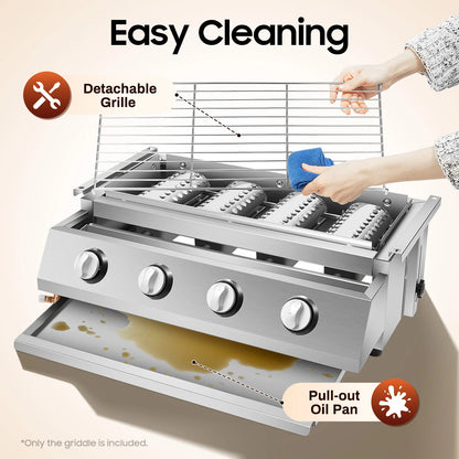 4 Burners Propane Grill Stainless Steel Smokeless Portable