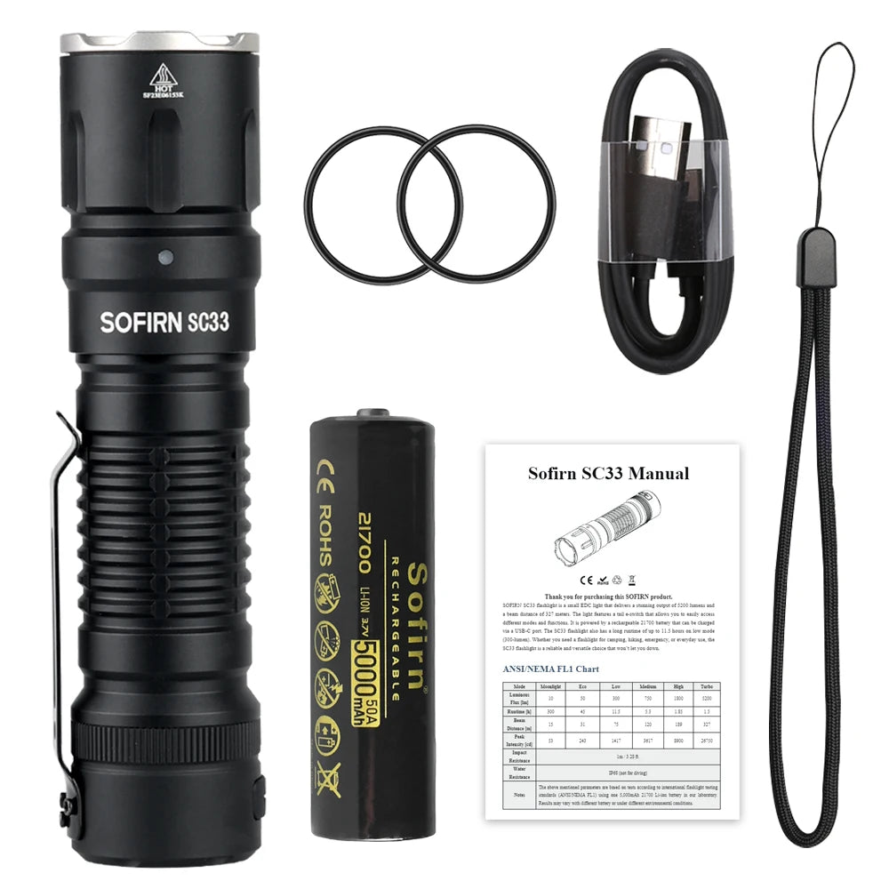 Sofirn SC33 XHP70.3 HI LED Flashlight Tactical 5200lm